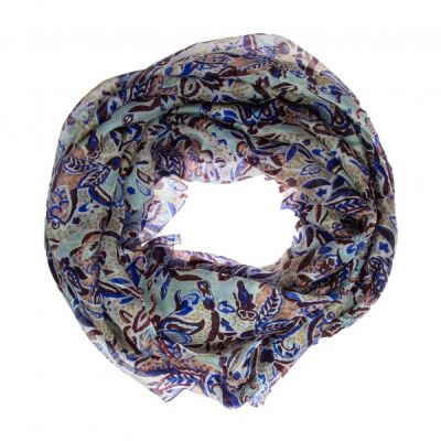 Seidenschal blau mit Blumenmuster