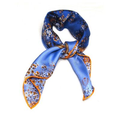 blauer Seidenschal Blumenprint